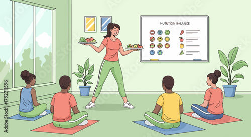 Healthy Lifestyle Class Presenting Nutrition Balance For Wellbeing