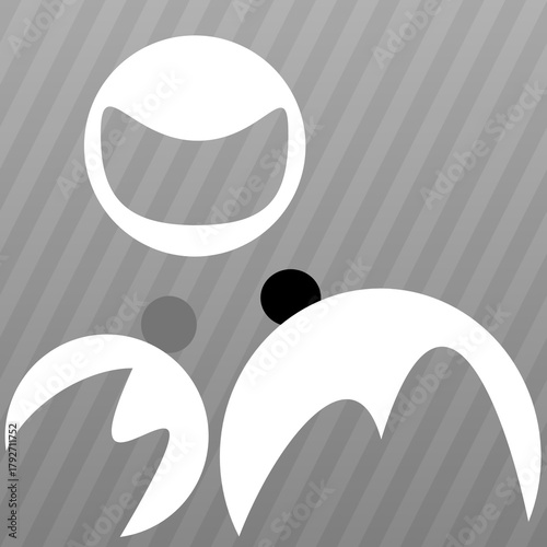 The graphic white shapes to evoke themes of family safety and cyber protection. The design suggests helmets for security or an alarm system watching over loved ones from potential threats and crime.