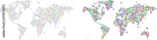 World map in polygon shape multicolour pattern.  Polygon dot map showcasing a powerful design element for geographical graphic design elements for technology company background