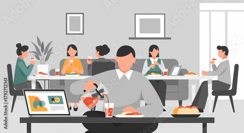 Relaxed Lunchtime Gathering Of Colleagues In A Modern Workplace Setting