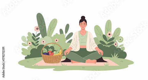 Relaxing Yoga Session Outdoors With Fresh Fruits In Nature