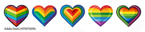 Rainbow heart graphics set celebrate love diversity pride unity symbol