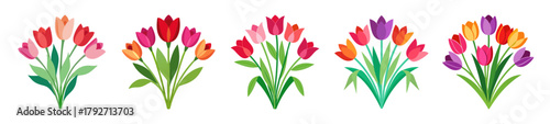 Beautiful tulip bouquets in vibrant colors isolated on a soft background