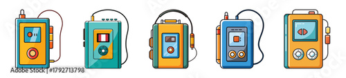 Retro portable music players with headphones collection