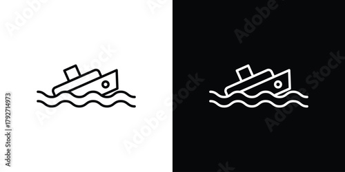 Sinking ship icons. Editable Stroke. logotype design concept