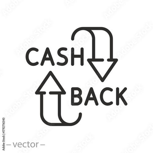 Cashback icon, promotion, arrows with coin, money return, cash back vector line illustration