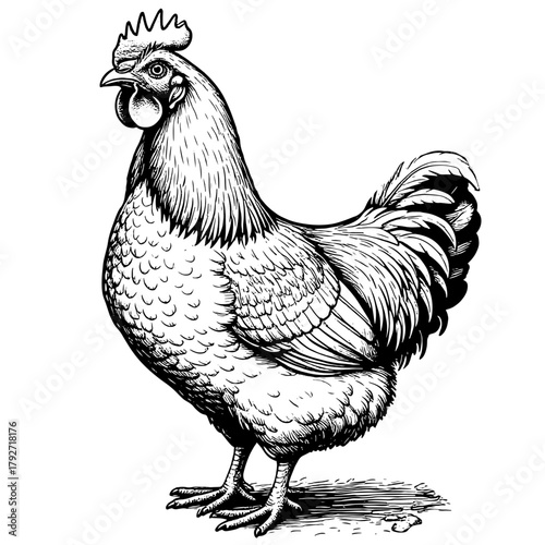 Chicken, simple line drawing, sketch. Vector illustration. Farm poultry, isolated on a white background. 24