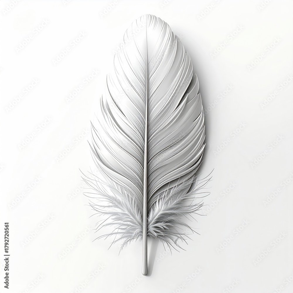 Obraz premium White feather, detailed structure on a white backdrop