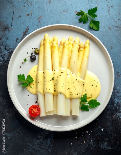 Elegant White Asparagus with Hollandaise Sauce - A Culinary Delight.