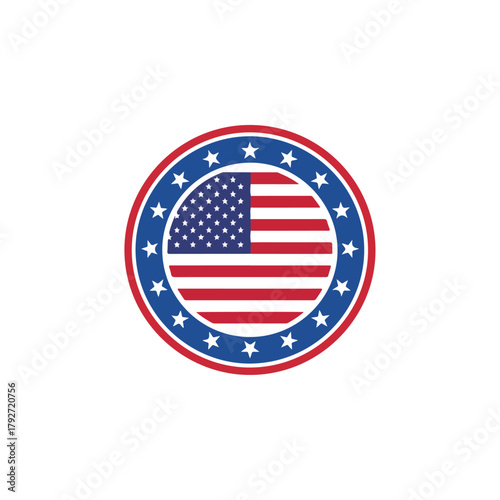 Circular American Flag Emblem with Stars and Stripes Border, USA Patriotic Symbol for Independence Day and National Celebration