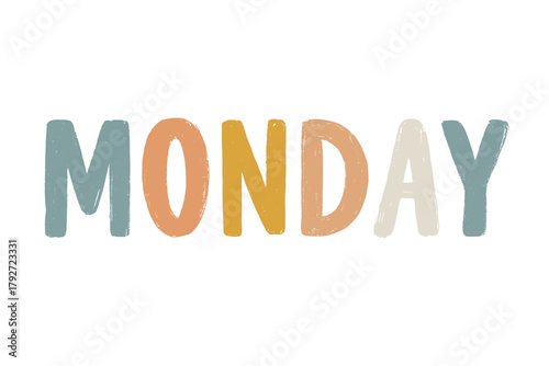 Colorful Playful ‘Monday’ Word Art – Bright Decorative Typography on White Background