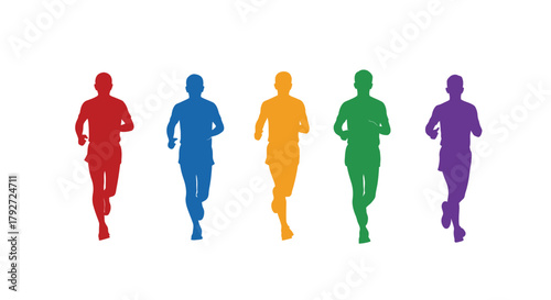 A row of silhouetted runners each depicted in a different vibrant color