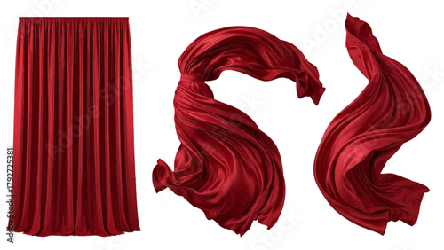 Vector illustration of red fabric draped and flowing, on a transparent background