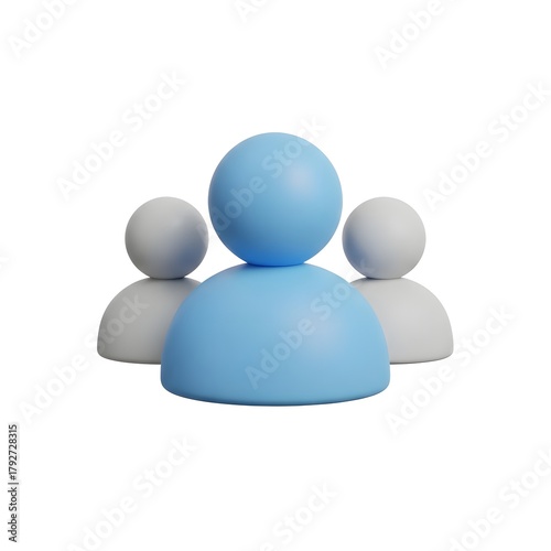 3d group icon of diverse users and team members. central blue figure symbolizes leadership, network, and social connection.