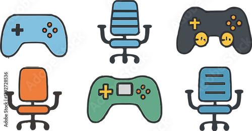 Gaming setup with gamepads and chairs