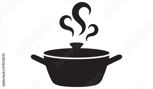 Kitchen pot icon with rising steam for food and recipe themes
