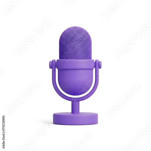 Purple retro studio microphone 3d render, perfectly isolated for podcasting, broadcasting, and audio concepts