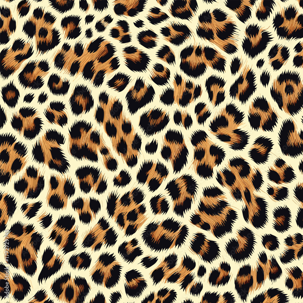 Naklejka premium Seamless Animal Wildlife Skin Pattern. Leopard Skin Texture Pattern Vector. Leopard Fur Camouflage Background, luxury motif for wallpaper and apparel.