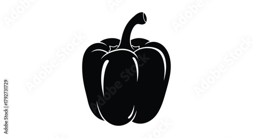 Minimalist black bell pepper silhouette with a prominent stem, depicted as a simple graphic icon on a clean white background.