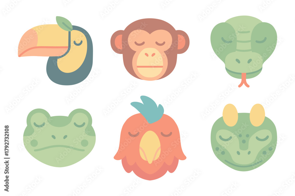 Obraz premium Cute animal faces collection with pastel colors in flat design
