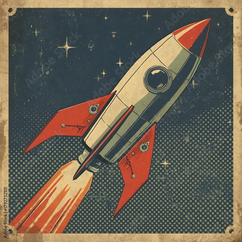 Retro Space Rocket Poster