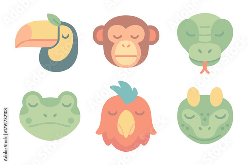 Cute animal faces collection with pastel colors in flat design