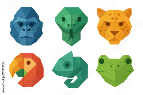 Geometric animal faces: origami-inspired wildlife collection