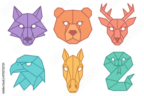 Geometric animal faces in vibrant low poly design