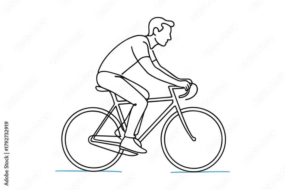 Naklejka premium Cyclist riding bicycle in minimalist linear art