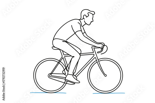 Cyclist riding bicycle in minimalist linear art