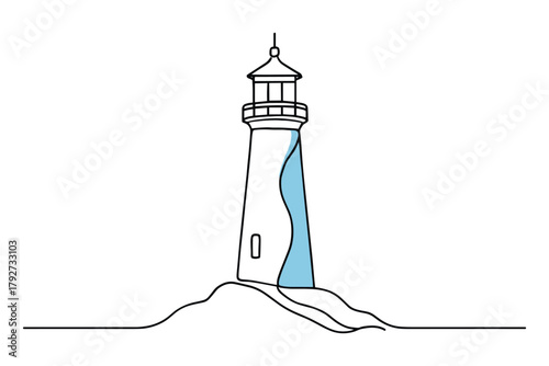 Minimalist lighthouse design with linear style on white background