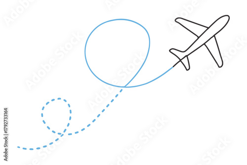 Minimalist airplane with dotted travel path