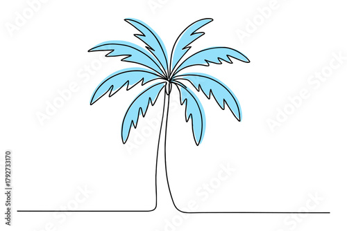 Minimalist one line palm tree with blue leaves design