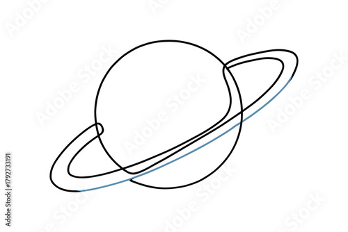 Minimalist black and white outline of planet with rings