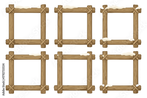 Rustic wooden frames with snow accents for seasonal crafts and designs