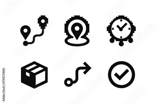 Minimalist delivery and tracking icons set featuring location and navigation symbols