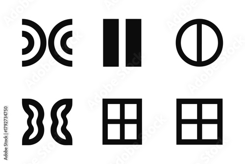 Geometric minimalist icon set with bold monochrome shapes
