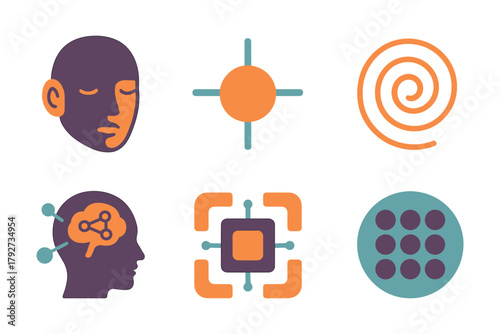Colorful abstract human mind and technology icons in flat design