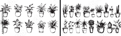 Potted Plant Illustration, Home Garden Doodle, Indoor Plant Vector, Botanical Decoration Clipart, Greenery Sketch Art, House Plant Drawing, Succulent Illustration Design, Garden Pot Outline, Natural D