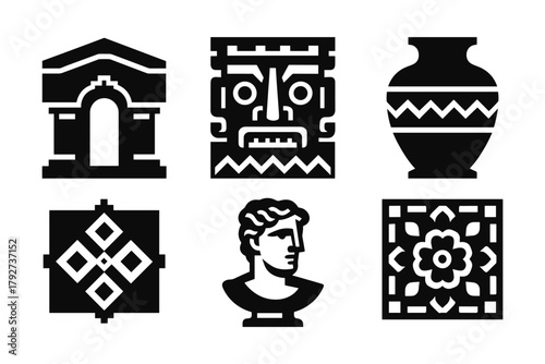 Set of geometric ancient greek and roman themed silhouettes