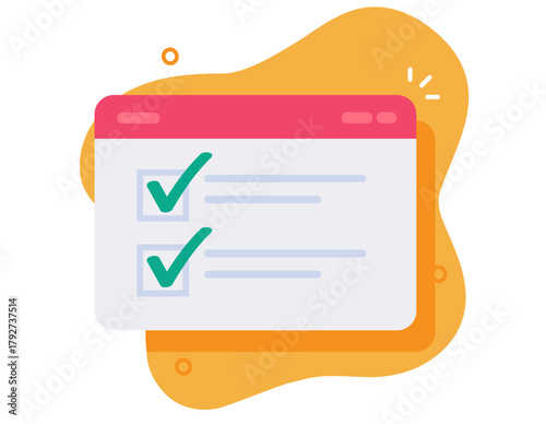 Check list icon vector, test exam online website modern graphic illustration, checklist tick mark as internet to do task notes service, virtual quiz poll survey sign symbol image clip art