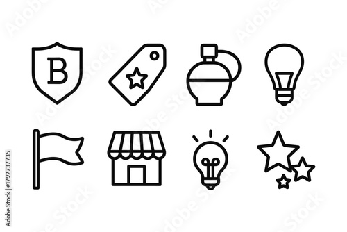 Minimalist line icons: business, shopping, and creativity