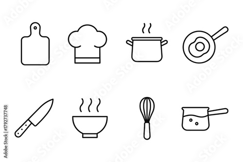 Simple kitchen icons set in minimalist linear style