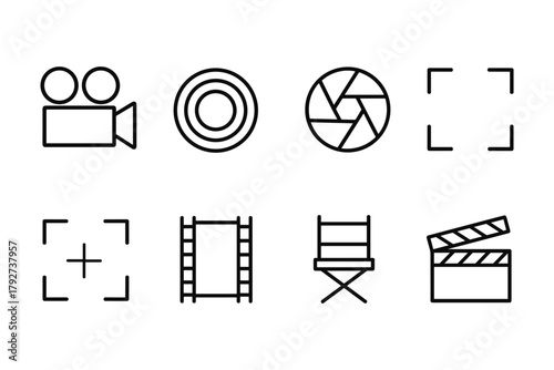 Minimalist camera and film icons set for media and production themed designs