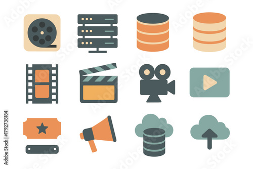 Multimedia and cloud computing icons set in flat style for digital projects