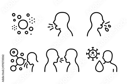 Minimalist outline icons depicting cough and airborne illnesses