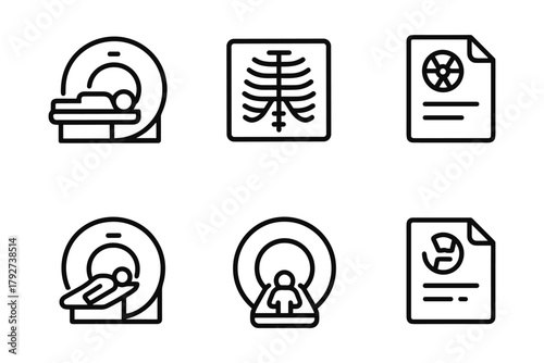 Medical imaging icons: linear mri, ct, and x-ray diagnostics set