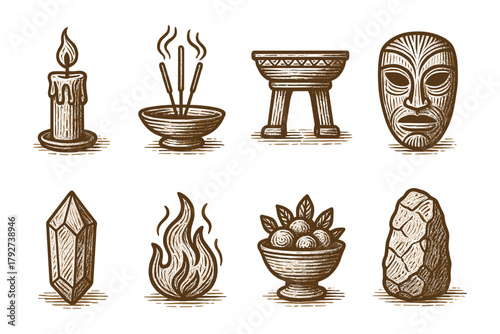 Hand drawn vintage witchcraft and ritual symbols collection