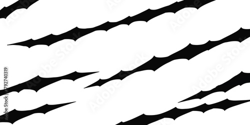 Black diagonal claw marks graphic texture on white background isolated on white background