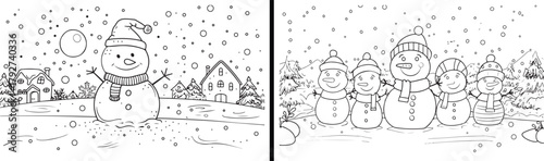 Winter Landscape Illustration, Snow Scene Drawing, Mountain View Vector, Cold Weather Doodle, Pine Tree Art Sketch, Snowy Landscape Design, Scenic Winter Outline, Peaceful Forest Clipart, Nature Winte